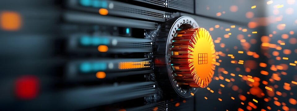 A sleek minimalist of a cutting edge server system with a complex database infrastructure and engineered precision