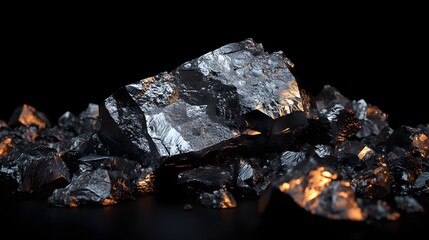 Raw Metallic Ore Pile Close UpDark Background Rich Texture