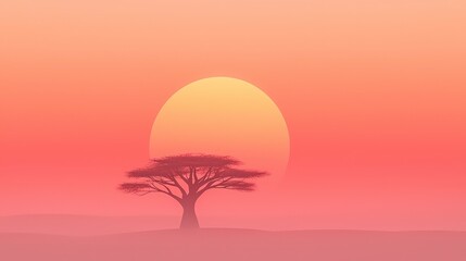 Serene African Sunset  Silhouette Tree  Warm Colors  Peaceful Landscape