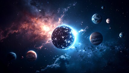 Majestic Cosmic Scene with Planets and Stars in Vast Universe