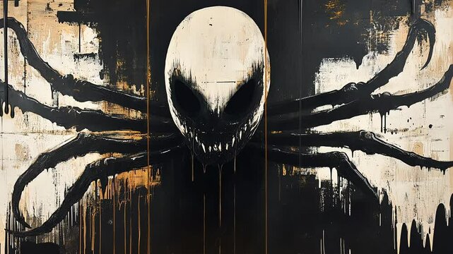 A striking mural depicts a bold alien language with African influences.