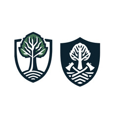 Tree Service Logo in the Shape of a Shield Tree Cutting Logo Design