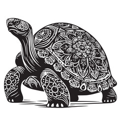 Black Pinta Island Tortoise Silhouette Vector, High Quality Illustration on White Background