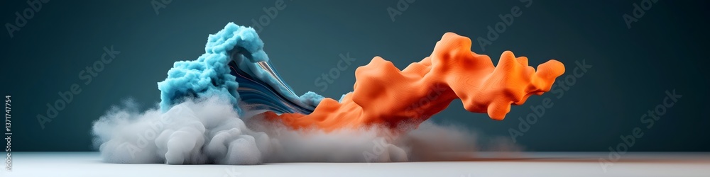 Poster a visually striking 3d animation depicting the dispersive of a wave packet into distinct frequencies