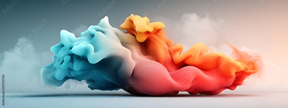 Poster a visually striking 3d rendered animation depicting the dynamic movement and interaction of colorful