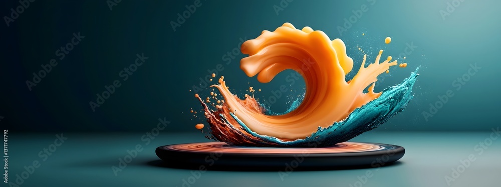 Poster a visually striking 3d rendered animation depicting the propagation of a dynamic wave through a flui