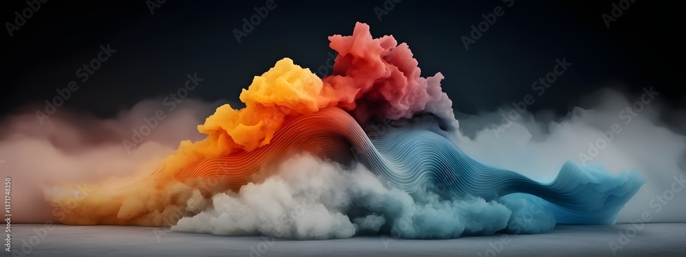 Poster a visually striking digital depicting the dynamic and colorful diffraction and spreading of a wave p