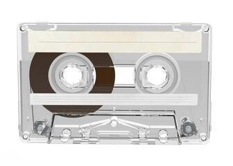 Clear Cassette Tape isolated. Vntage audio tape cassete on transparent background.