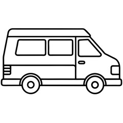 Vector illustration of a cartoon bus and van in retro style showing various vehicles for transportation, delivery, and travel