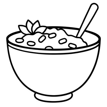 black and white bowl of food with spoon clip art preview