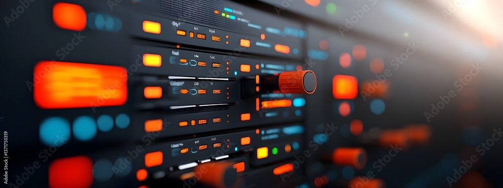 Poster advanced server racks with glowing panels complex network cables and sleek ultramodern interface pro