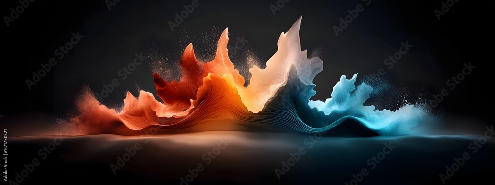 Poster an abstract depicting the dynamic and visually captivating process of a wave packet undergoing diffr