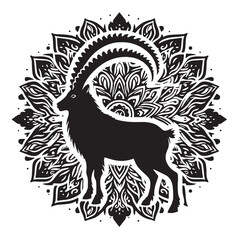 Black Pyrenean Ibex Silhouette Vector, High Quality Illustration on White Background