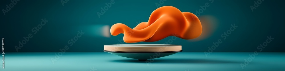 Poster an abstract three dimensional sculpture appears to float and vibrate creating a visually striking an