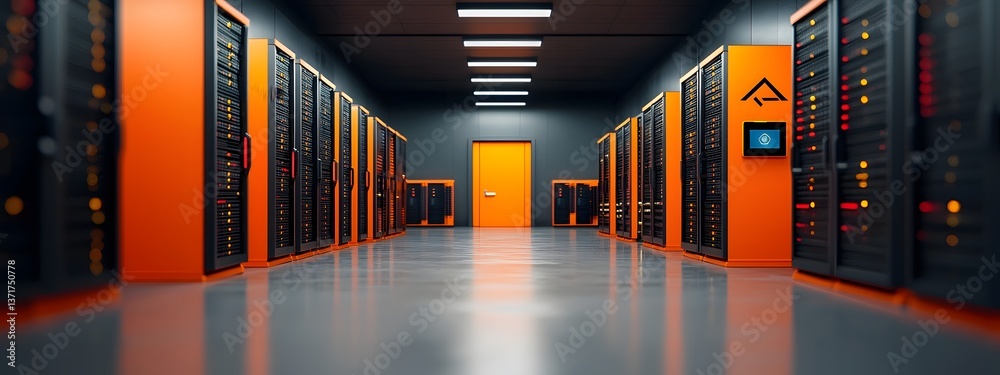 Poster an advanced high tech data center with server racks intricate cabling futuristic control panels and 