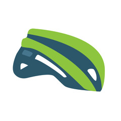 Flat Vector Illustration of a Modern Green and Blue Bicycle Helmet for Cyclists and Outdoor Sports Safety on White Background