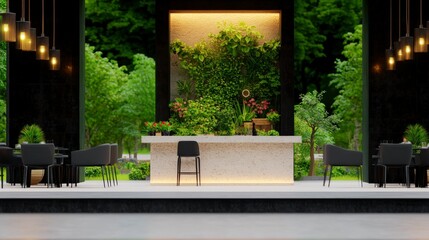 Modern Outdoor Cafe Design  Minimalist Bar  Green Wall  Lush Garden