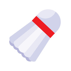 Vector illustration of a badminton shuttlecock with feathers and a red band, designed in a simple, flat style.