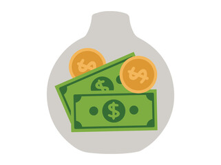 Money Jar with Dollars Illustration