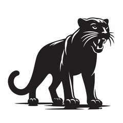 Black Saber-toothed Cat Silhouette Vector, High Quality Illustration on White Background