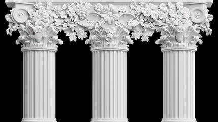 Naklejka premium Elegant Greek Columns Intricate Floral Frieze Architectural Design 3D Render