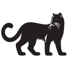 Black Saber-toothed Cat Silhouette Vector, High Quality Illustration on White Background