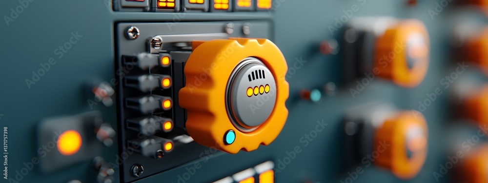 Poster detailed view of a complex technologically advanced server system with a sleek minimalist control in