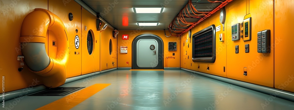 Poster digital painting showcasing the inner workings of a futuristic data processing facility featuring in