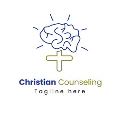 Christian Counseling Services logo with Holy Cross, Books or Brain Concept vector Illustration for Counselling, therapy or any other service or company.