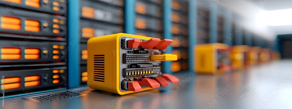 Poster intricate server racks advanced cooling and energy management systems and complex algorithms powerin
