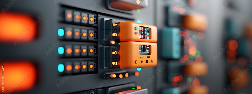 Poster sleek digital tech of futuristic server infrastructure and data processing systems featuring glowing