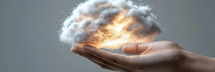 A Hand Holding a Glowing Cloud of Light and Fire