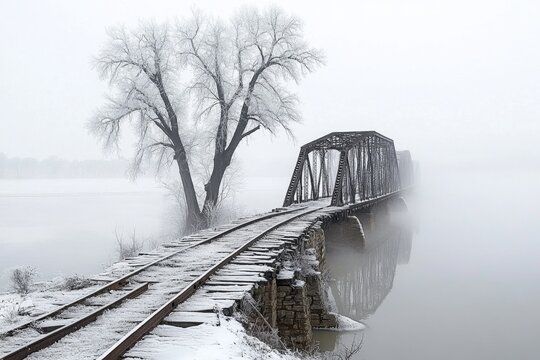 A fog-covered bridge disappearing into the mist, representing the unknown future