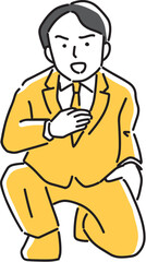 胸に手を当てて話す男性会社員