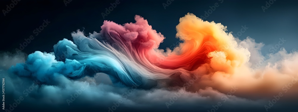 Poster vibrant and fluid abstract composition of swirling dispersing waves of energy light and color creati