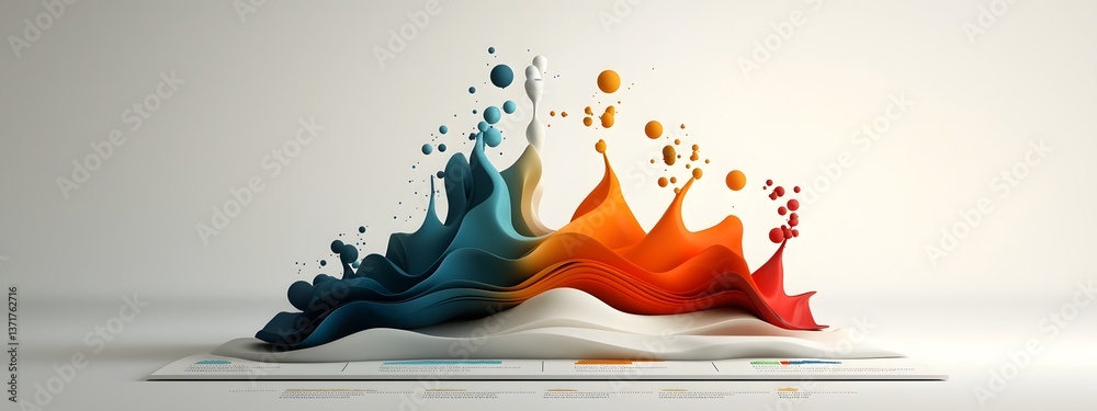 Poster visually striking and dynamic 3d rendered infographic depicting the relative frequencies of colors w