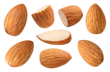 Almond nuts, half and piece isolated, transparent PNG, PNG format, cut out