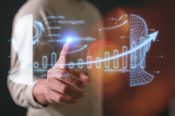 Ai concept, man holding ai icons in Digital transformation technology strategy, IoT, internet of things. transformation of ideas and the adoption of technology in business in the digital age