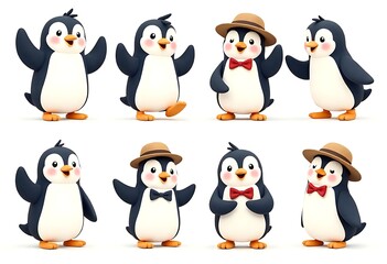 Obraz premium Generative AI Adorable Penguin Poses: A Delightful Collection of 3D Rendered Characters