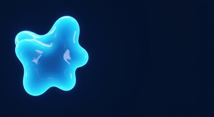 Abstract Blue Glowing Blob Shape on Dark Background 3D Render