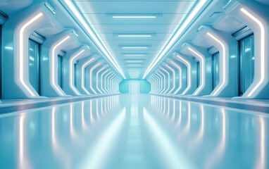 Fototapeta premium futuristic hospital corridor with sleek design and glowing lights creates serene background for healing and innovation