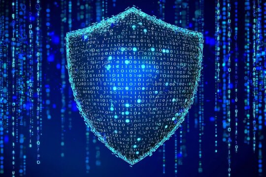 Glowing binary code symbolizes advanced threat detection algorithms.