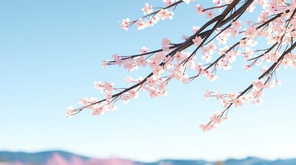 Serene Spring Blossoms  Pink Cherry Tree Branch  Soft Bokeh Background