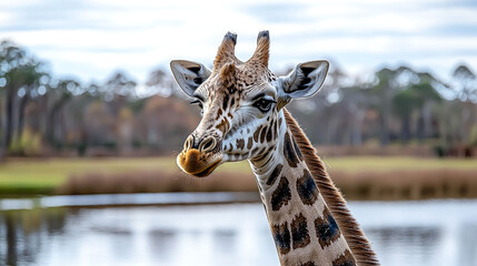 Fototapeta premium Majestic Giraffe Portrait: African Wildlife in its Natural Habitat