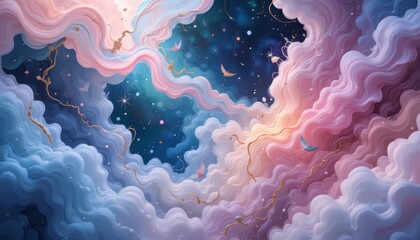 Abstract Dreamy Clouds and Stars