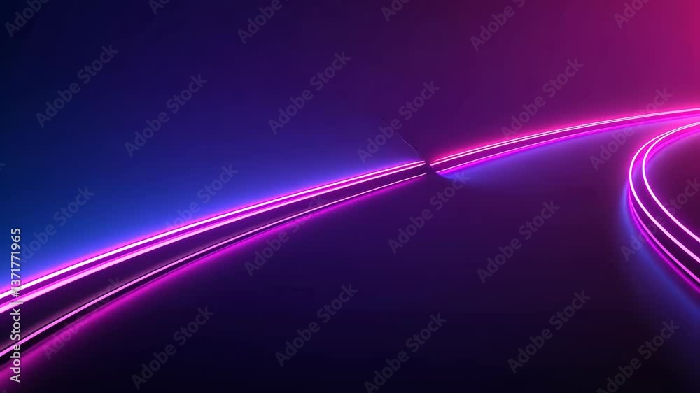 Poster abstract rendering of luminous neon lines creating a futuristic path on a dark surface with blue and