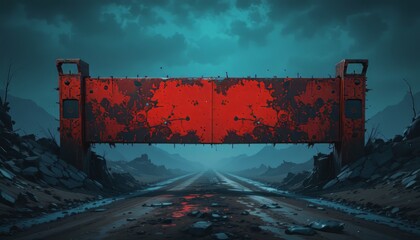 Surreal Landscape with a Red Barrier