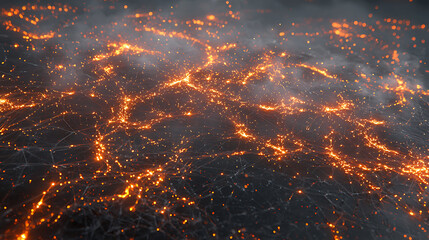 Illuminating network connections global scope digital visualization tech environment aerial view data flow concept