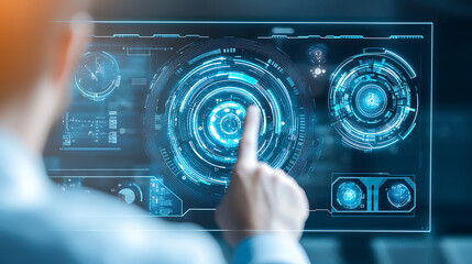 Interactive technology dashboard visualization office digital interface modern workspace close-up data analysis