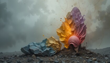 Abstract Nature-Inspired Sculptures in Surreal Landscape